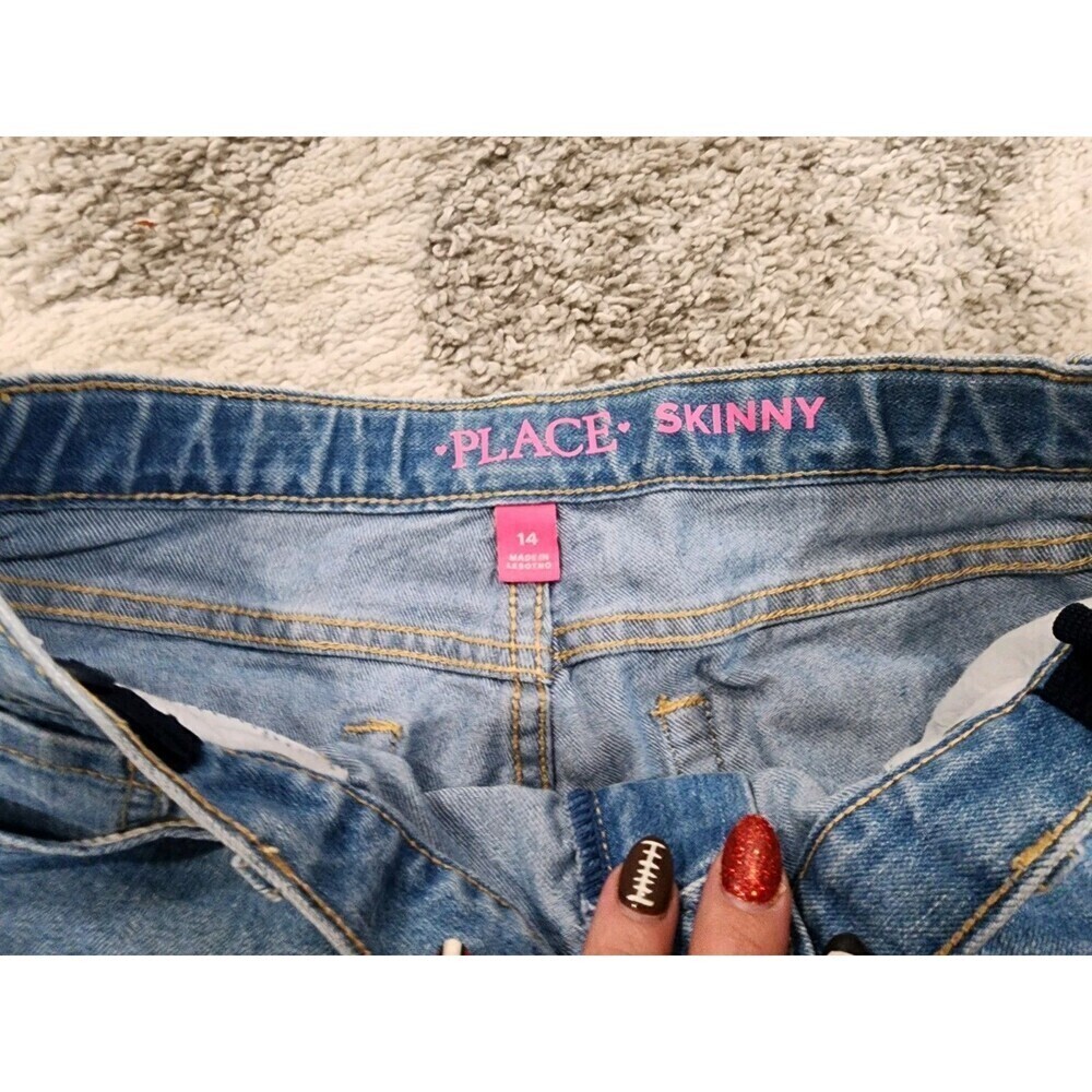 THE CHILDRENS PLACE GIRLS BLUE JEANS SKINNY SIZE 14 Light Wash Adjustable Waist - Picture 5 of 8